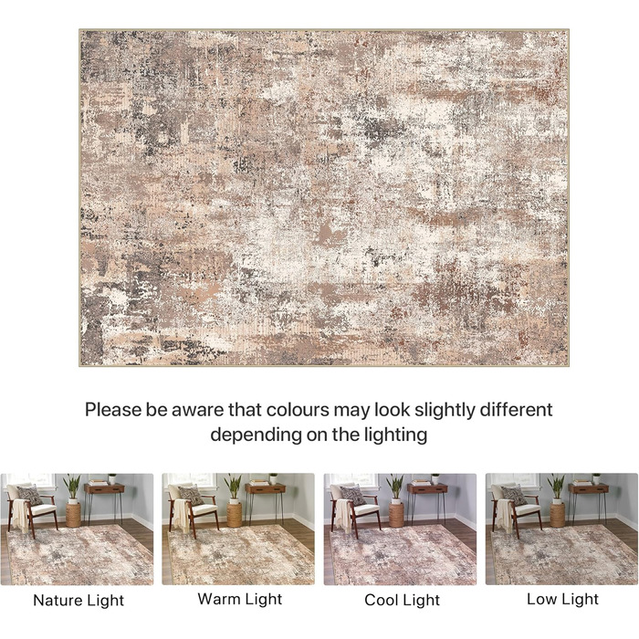 BEIMO Килим для вітальні, абстрактний дизайн, короткий ворс, 120x170 см, антиковзаючі, для спальні, ванної кімнати, їдальні, коридору, бежевий