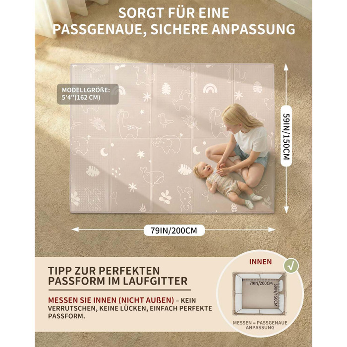 Дитячий килимок для гри Krabbelmatte, 150x180 см, водонепроникний, антиковзкий, з сумкою для перенесення - ідеально для немовлят та малюків (Ліс)