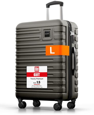 Валіза Travely з полікарбонату, 67 см, 60 л - міцний валіза з TSA замком, для подорожей, сірий колір