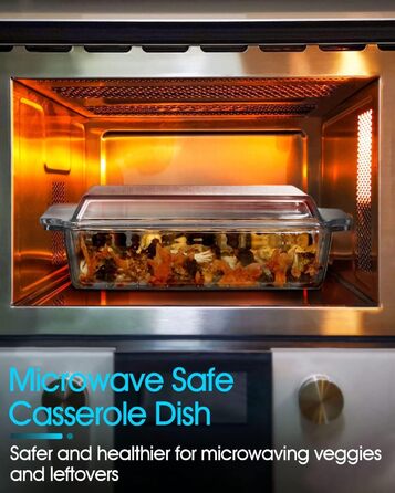 Прямокутна форма для запікання з кришкою, 2L, 24x20x6 см, скляна форма для лазаньї на 2 порції, для мікрохвильової печі та духовки