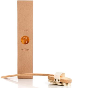 RUHI Body Brush Long / Made in Germany / 100% Natural Bristles, FSC-Certified Beechwood / Back Brush / Plastic-Free for Dry Brushing Massage Back (dry brush back) & against Cellulite