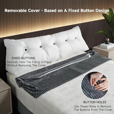 Подушка для читання Z-hom, подушка-валик, подушка для ліжка та дивану, зручна спинка, практична кишеня, знімна наволочка, кругла подушка (сірий, 120 * 50 * 20 см)