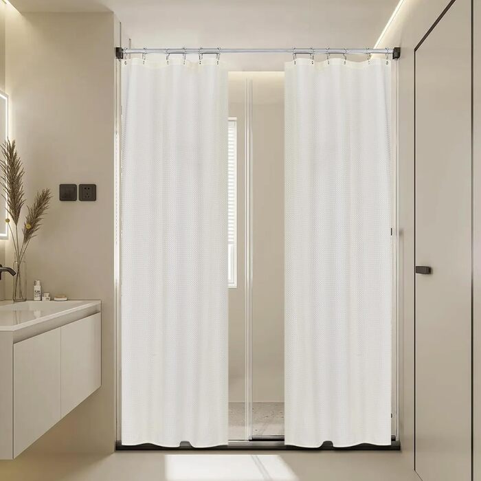 Шторка для душу Waffel з тканини поліестер, 183x183 см (зелена), з 12 кільцями, вологостійка, для ванни та душу