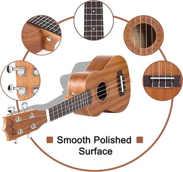 Укулеле Everjoys Sopran 21 дюйм: стартовий набір для дорослих з чохлом, тюнером, нотами та плектром