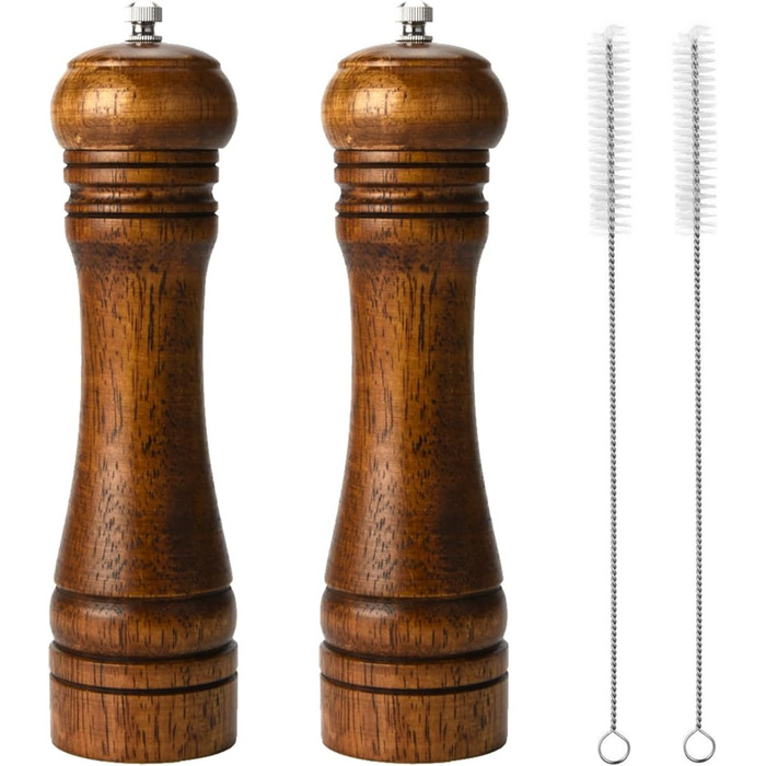 Salt and pepper mill set, wooden pepper mill, salt and pepper mill set, manual mills, solid with adjustable ceramic grinding mechanisms, 2 pieces, 8 inches (I 2 Vintage Colors)