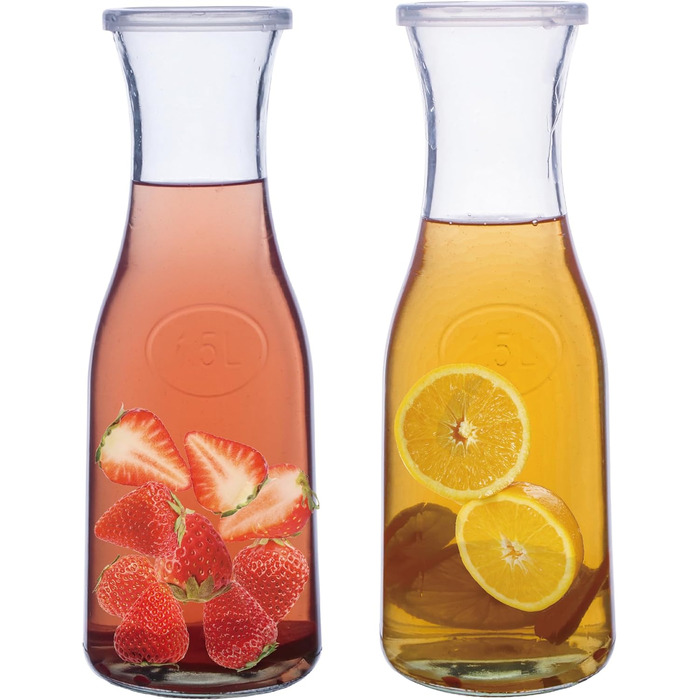 Glass Water or Wine Carafe - 1 Liter (2) by Chefcaptain