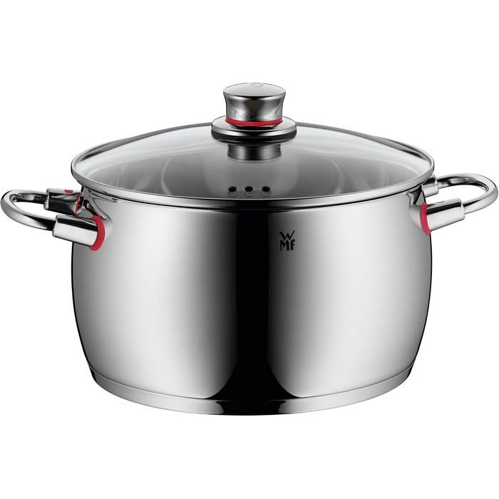Велика каструля WMF Quality One 24 см з кришкою, отвір для пари, для індукції, 6,8 л, нержавіюча сталь Cromargan, полірована, без покриття