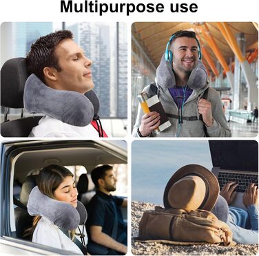 Подушка для шиї у подорожах: Memory Foam, ергономічна, для автомобіля, літака, офісу (сіра)