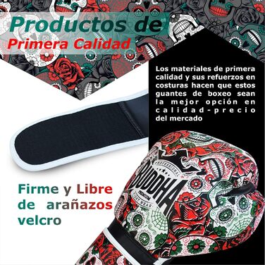 BUDDHA FIGHT WEAR Luzbel Boxing Gloves - Muay Thai & Kickboxing - Red 12oz Leather Interior - Reinforced Stitching - Multiple Designs
