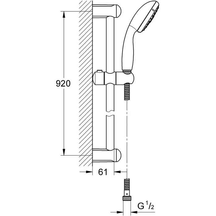 GROHE water-saving hand shower head, Tempesta 100 set including adjustable wall holder, EcoJoy, 2779810E (3 spray patterns)