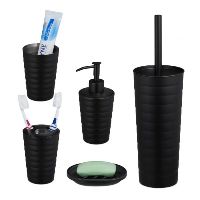 Relaxdays 5-Piece Bathroom Set Stainless Steel Black