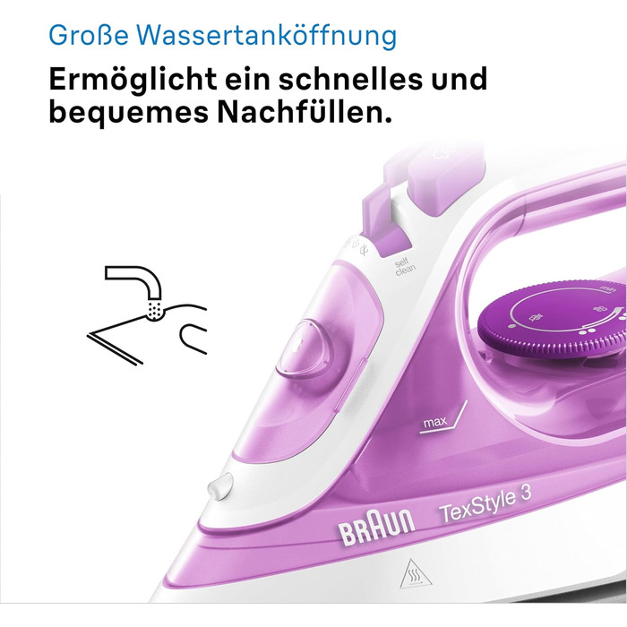 Праска з парою Braun FreeStyle 3 FI3124 PU, SuperCeramic підошва, технологія FreeGlide 3D, Ultimate FastClean, автоматичне відключення, вертикальне прасування, фіолетовий (2300 Вт)