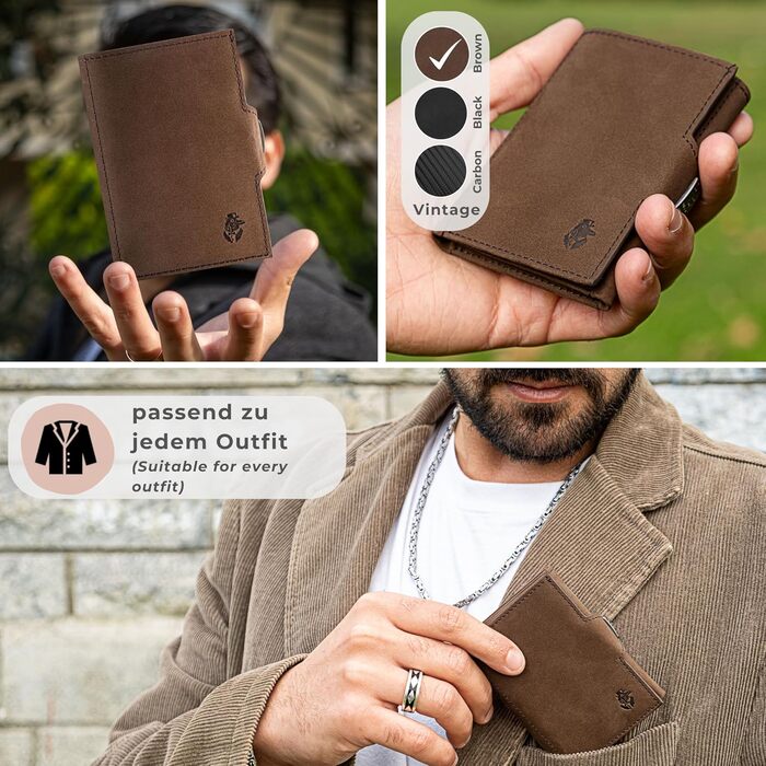SENYOR CROW® Slim Wallet with Coin Pocket and RFID Protection | NewGen Wallet made of Genuine Leather | High-Quality Wallet | Card Holder for 11 Cards | Brown
