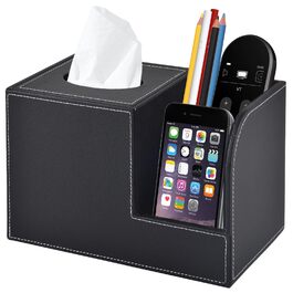 Організатор для серветок з шкіри, коробка для тканинних серветок, квадратна, з тримачем для пульта, чорний