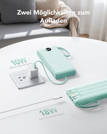Power Bank VRURC 20000mAh з USB-C, 22.5W, LED дисплей - Зовнішній акумулятор для iPhone, Huawei та інших (Зелений)