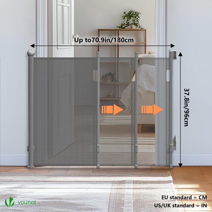 Захист для сходів Vounot: розтягувана сітка-захист для дітей, котів та собак (0-180 см, сірий)