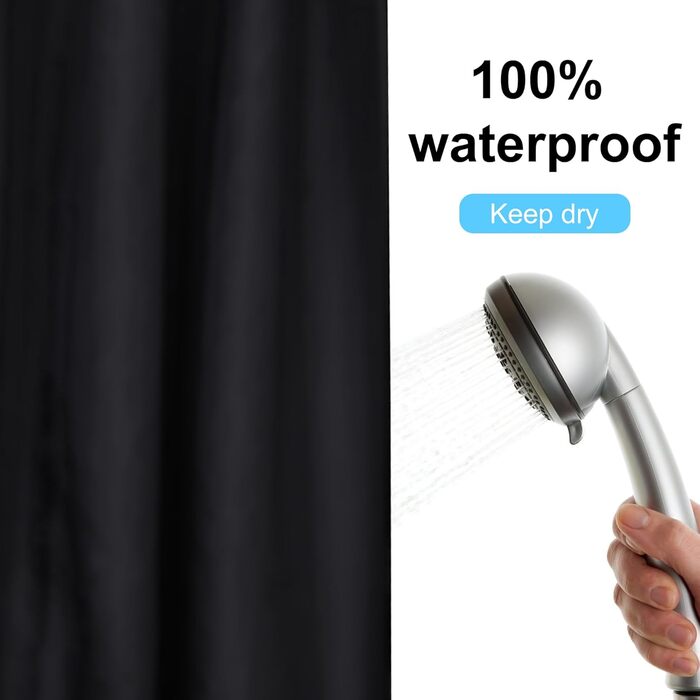 Шторка для душу DUFU, водонепроникна, миється | Швидковисихаюча тканина з поліестеру з 12 гачками | Напівпрозора захисна шторка для ванни (180x200 см, Темно-сірий) (Чорний 180x200 см)