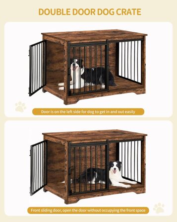 Клітка для собак Hzuaneri, 100 см, з розсувними дверима, дерев'яна, для дому, 100 x 60 x 68 см, вінтажний колір