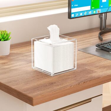 AITEE Acrylic Tissue Box Cover: Transparent Square Tissue Holder, Napkin Dispenser for Home, Bathroom, Kitchen, Bedroom, Office, Coffee Table, Restaurant