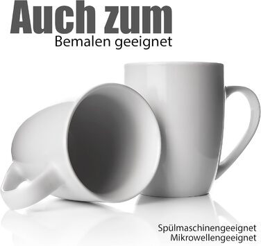 Набір кавових чашок BigDean 6 шт. 300 мл з якісного фарфору, білі, з ручкою, для розмальовування, стійкі до подряпин та ударів, придатні для миття в посудомийній машині