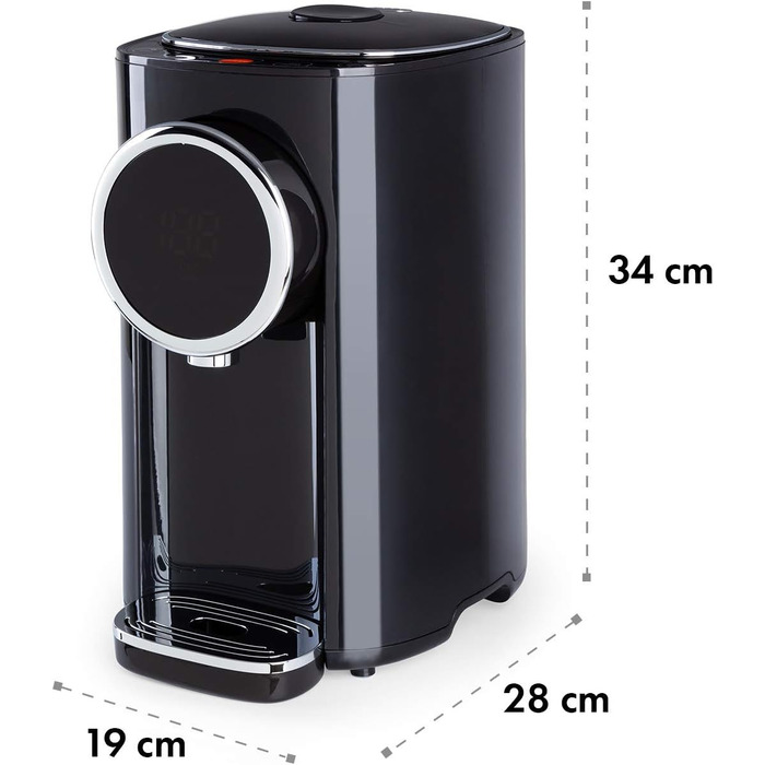 Klarstein Hot Spring Plus Hot Water Dispenser, Water Tank: 5 Liters, Large LCD Display, Temperatures: 45-95 °C, Stainless Steel Water Tank, Dry-Run & Overheating Protection, Child Lock, black