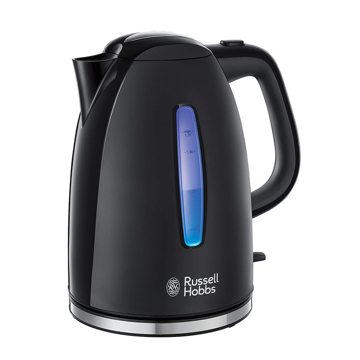 Електричний чайник Russell Hobbs 1.7л, 2400W, чорний, з LED-підсвічуванням, функція швидкого кип'ятіння, фільтр від накипу, індикатор рівня води
