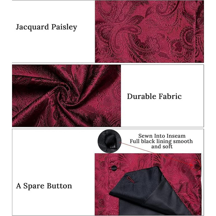 Костюмний жилет DiBanGu (5 шт.): жилет, краватка, нагрудна хустинка, запонки, кільце для краватки. Зелений/Чорний (L, Бордовий)