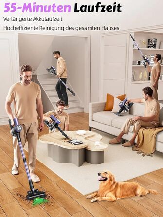 Бездротовий пилосос SUXIANGVAC 48KPa, 500W, 55 хвилин роботи, з док-станцією, LED дисплеєм, антизаплутана щітка, для шерсті тварин, килимів, твердих поверхонь, авто, фіолетовий