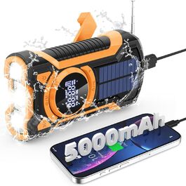 Радіо на сонячній батареї з ручкою, 5000mAh, Bluetooth, USB, FM/AM, SOS-сигнал, ліхтарик, IPX5, для кемпінгу та надзвичайних ситуацій