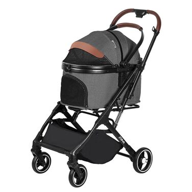 Дитяча коляска для домашніх тварин: собак та котів, компактна, складна, сірого кольору