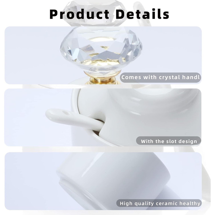 4-piece porcelain sugar and milk jugs with tray and crystal lid (gold-colored)