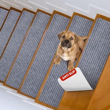 Набір сходинкових килимків MBIGM (15 шт.) - самоклеючі килимки на сходи для безпеки дітей, літніх людей та домашніх тварин (світло-сірий, 20 см x 76 см)