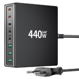 Зарядний пристрій USB-C 440W 8 портів: Швидка зарядка для MacBook, iPad, iPhone 17/16/15, Samsung та інших – чорний