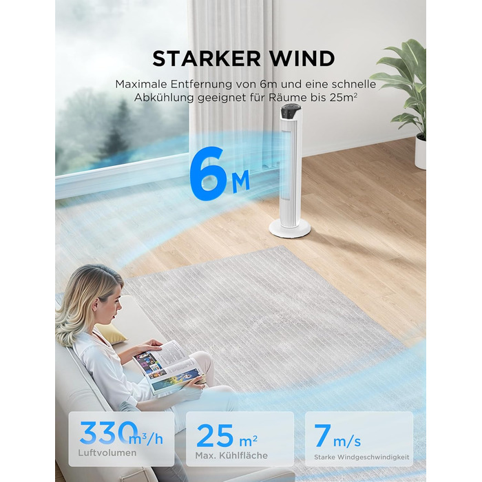 Вентилятор підлоговий Midea FZ10-26MR(BL) 96 см з пультом, 33 дБ, LED дисплей, 4 режими, для спальні та офісу, білий