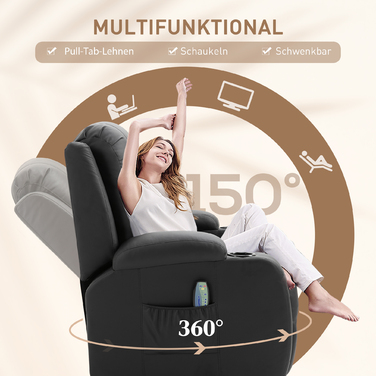 HOMCOM Massage Chair, Recliner Chair, Heated Recliner Chair, TV Recliner with Reclining Function, Recliner Chair with Remote Control, Black | Aosom