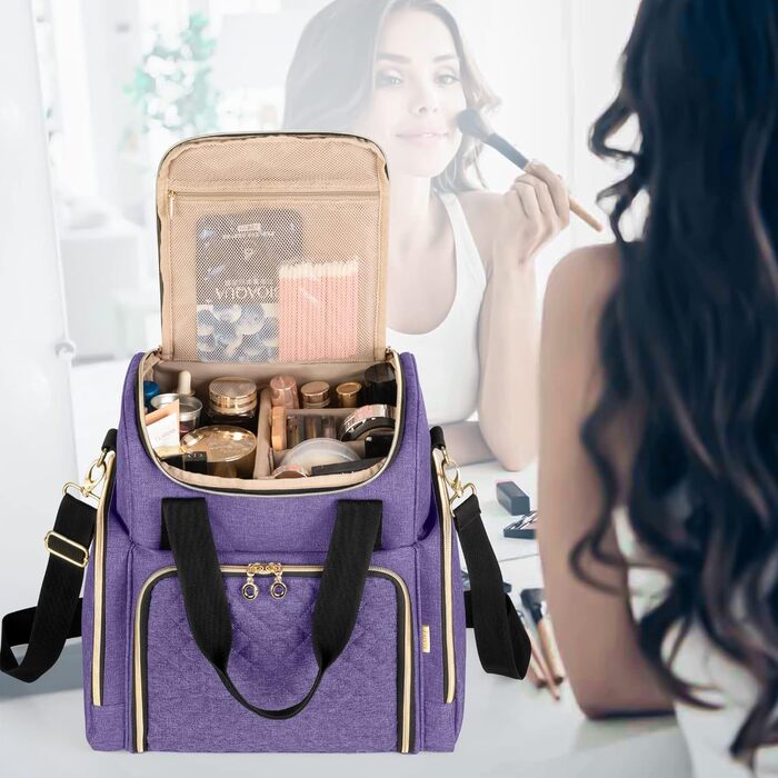 Косметичка для макіяжу Luxja: органайзер для косметики, дорожня косметичка для жінок, чоловіків та дівчат (фіолетова)