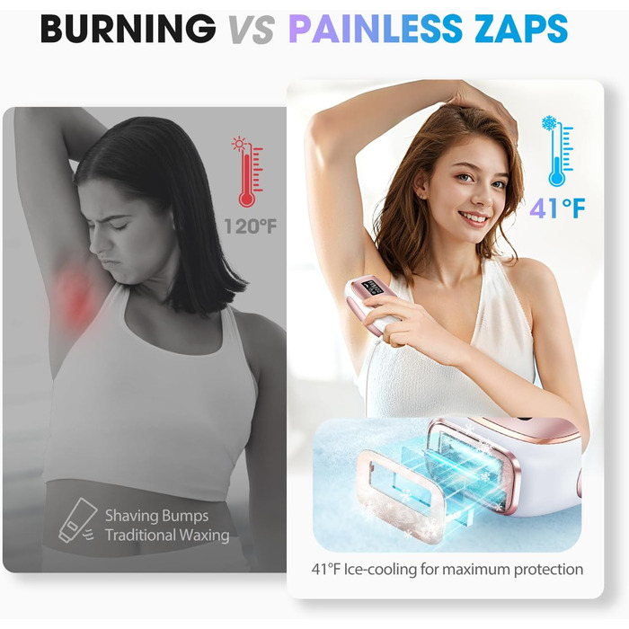 Пристрій для епіляції IPL Haarlosy з охолодженням, 5 рівнів потужності, 999 900 імпульсів, для жінок та чоловіків, обличчя, під пазухами, ноги, тіло (білий, рожеве золото)