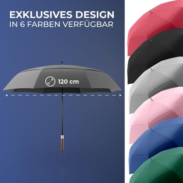 Logan & Barnes Chicago Stormproof Umbrella - Large 2-Person Umbrella with Wooden Handle - Grey