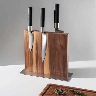 Navaris Double-Sided Magnetic Knife Holder made of Walnut - Magnetic Knife Block, Knife Board, Double-Sided Magnetic Knife Holder - Knife Holder, Wood, Unfurnished