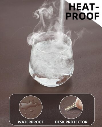 Офісний килимок для миші та столу зі шкіри, 90x43 см / 141x61 см (кава). Захист столу, підкладка для ноутбука для офісу та дому