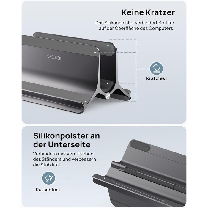 Підставка для ноутбука SODI вертикальна, автоматична, з алюмінію, для MacBook Pro/Air, ноутбуків, планшетів, телефонів (сіра)