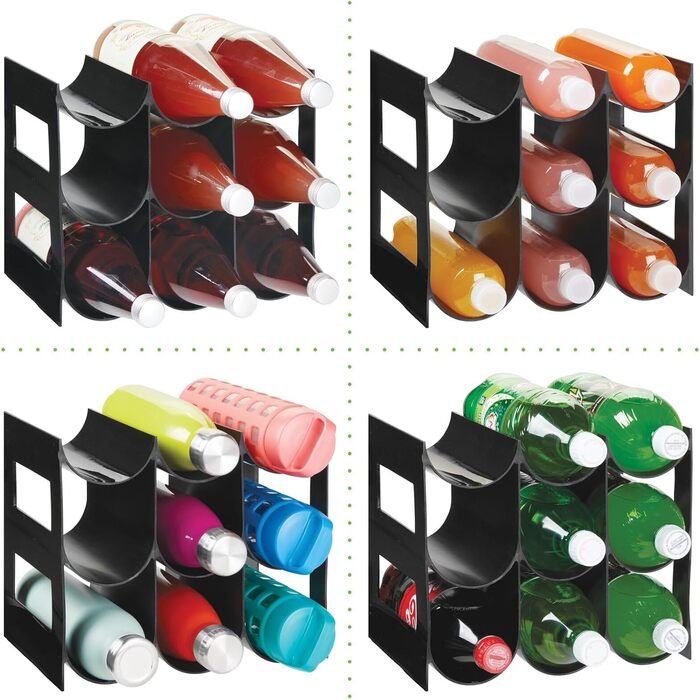 mDesign Practical Wine and Bottle Rack – Plastic Wine Rack Holds Up to 9 Bottles – Freestanding Shelf for Wine Bottles or Other Beverages – Black