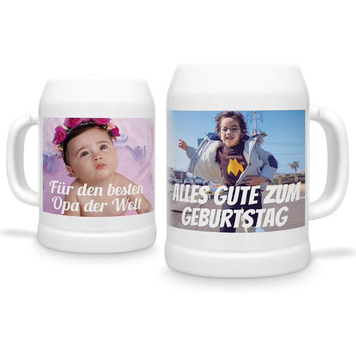 Design/Personalize your own beer stein/mug. Print with your own photo or text. Ideal for clubs, steins, mugs, tankards, or beer jugs.