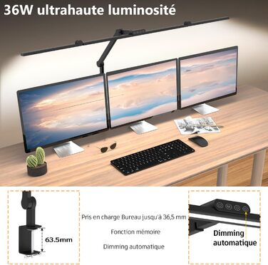 LED настільна лампа EPABINA 3000 люменів з кліпсою, 36W, диммування, денне світло, поворотна, для монітора 120 см, автоматичне підсвічування столу, для малювання