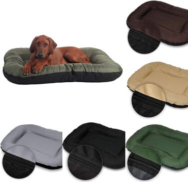 Ліжко для собак середніх порід 4L Textil KLEO, 90x70 см, водонепроникне, знімний чохол, темно-зелене