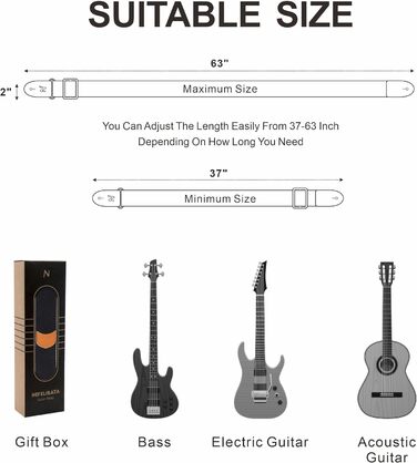 Гітарний ремінь з бавовни та шкіри з кишенькою для медіатора - для електрогітари (чорний)