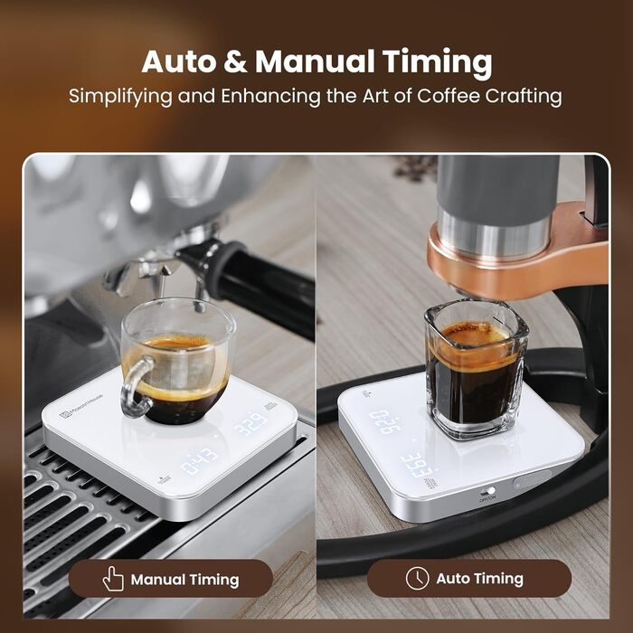 Maestri House Mini Espresso Scale with Timer - Rechargeable 2kg/0.1g Digital Kitchen Scale for Espresso & Pour Over Coffee - Portable & Accurate