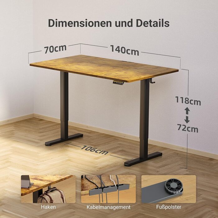 Claiks Electric Height Adjustable Desk 140x70cm - Standing Desk with Cable Management & Memory Function | Ergonomic White Home Office Desk
