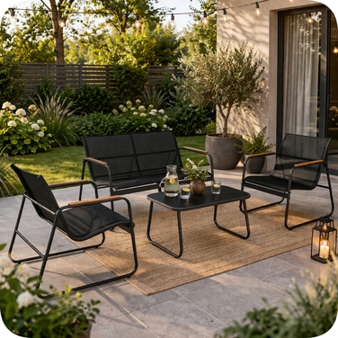 Комплект садових меблів зі сталі GRÖNER Outdoor ThinKING, чорний, 4 предмети