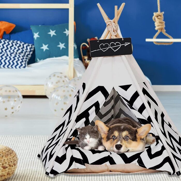 Палатка для тварин Tipi, 60x60x70 см: ліжко для собак та котів з двостороннім килимком, знімний та пральний дизайн
